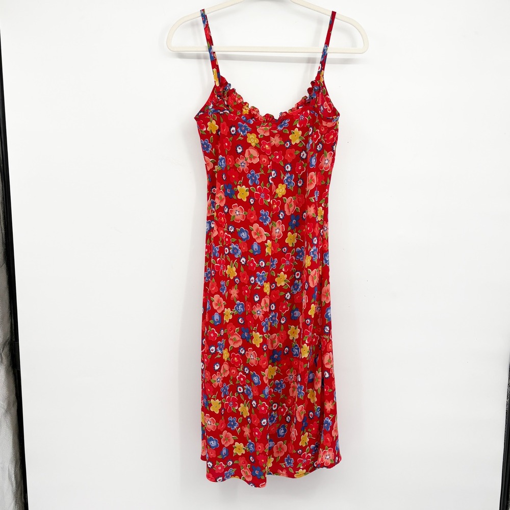 Jonathan Martin Womens Red Floral 90s Vintage Cottagecore Picnic Midi Dress 9 - Picture 6 of 6